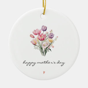Ornamento De Cerâmica MINIMALISTA Tulipas em Aquarela Dia das Mães