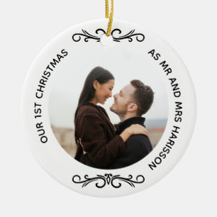 Ornamento De Cerâmica Mínimo 1rua de Natal como Sr. e Sra. Photo