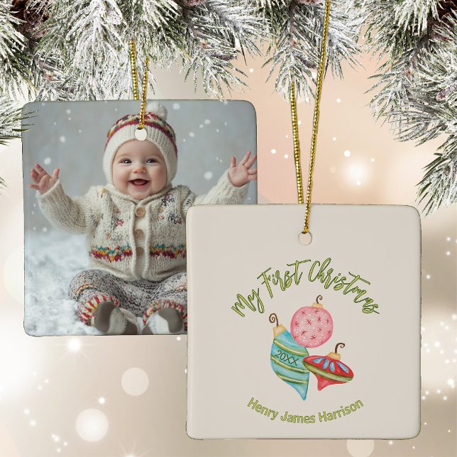 Ornamento De Cerâmica Mínimo de Gênero Neutro de Natal do Bebê (Criador carregado)