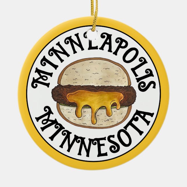 Ornamento De Cerâmica Minneapolis Minnesota MN Juicy Lucy Cheese Burger (Frente)