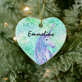 Ornamento De Cerâmica Mint Aqua Confetti Glitter Unicórnio