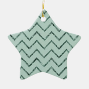 Ornamento De Cerâmica Mint Glam Chevron Zigzag Stripes