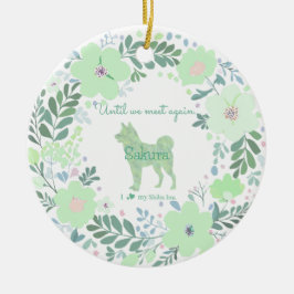 Ornamento De Cerâmica Mint Green Floral Shiba Inu Custom Photo Memorial