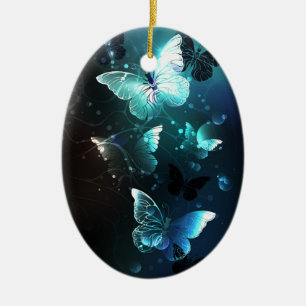 Ornamento De Cerâmica Mint Night Butterflies