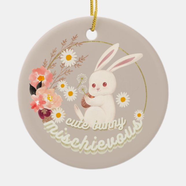 Ornamento De Cerâmica Mischievous Cute Bunny (Frente)
