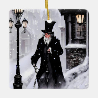 Ornamento De Cerâmica Miserabilista Ebenezer Scrooge Snowy Rua Vitoriana