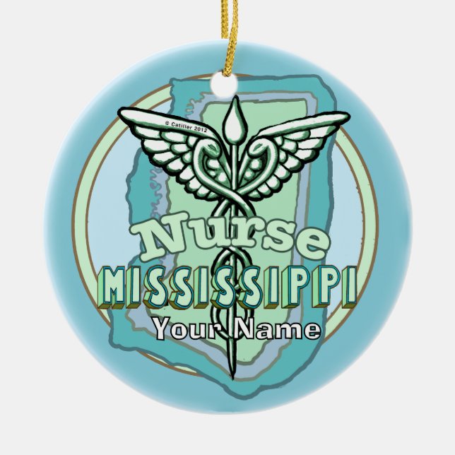 Ornamento De Cerâmica Mississippi Nurse Caduceus  (Frente)