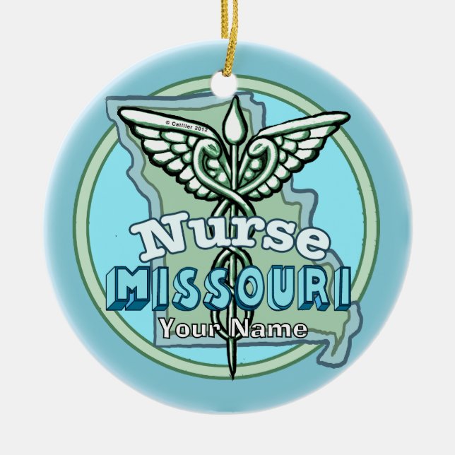Ornamento De Cerâmica Missouri Nurse Caduceus (Frente)
