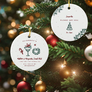 Ornamento De Cerâmica Mistletoe e Margaritas Seja Minha Dama de Honra