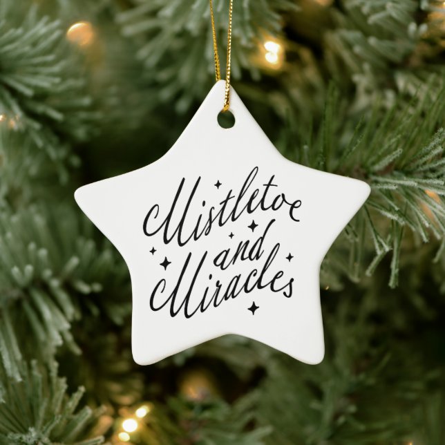 Ornamento De Cerâmica Mistletoe & Milagres Estrela de Natal Moderna (Árvore)