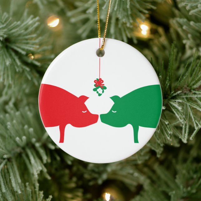 Ornamento De Cerâmica Mistletoe Pigs Ornament (Árvore)