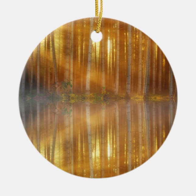 Ornamento De Cerâmica Misty Forest Scene (Frente)