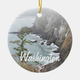 Ornamento De Cerâmica Misty Washington Coastline Sceny Holiday