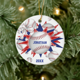 Ornamento De Cerâmica miúda vermelha de basebol azul-branca, miúda de so