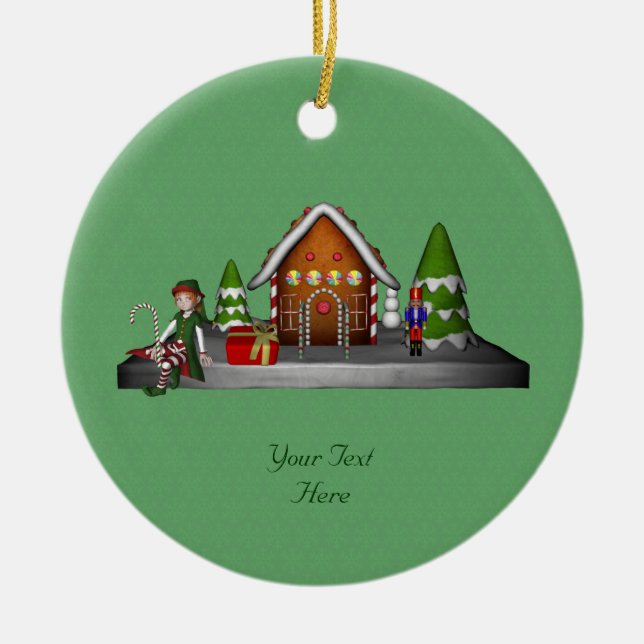 Ornamento De Cerâmica Moça Elf Gingerbird House Ornament (Frente)