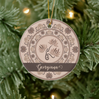 Ornamento De Cerâmica Mocha Rococo de Revival Personalizado Dot Mandala