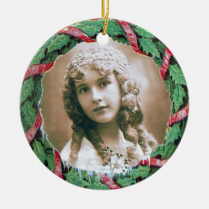 Ornamento De Cerâmica MODELO da FOTO da COROA do NATAL, rubi vermelho