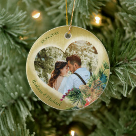 Ornamento De Cerâmica Modelo de Foto 2 Dourado Personalizado