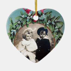 ORNAMENTO DE CERÂMICA MODELO DE FOTO CARDÍACA DE NATAL MISTLETOS DE NATA