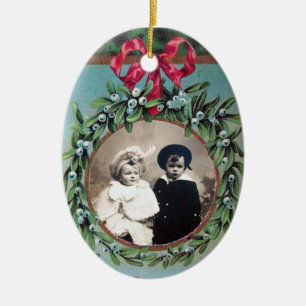 ORNAMENTO DE CERÂMICA MODELO DE FOTO DE COROA DE NATAL COM MISTLETOES