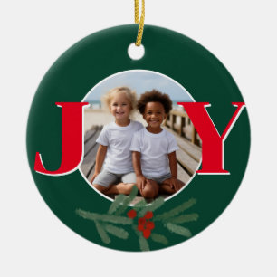 Ornamento De Cerâmica modelo de foto de Natal personalizado JOY Holly