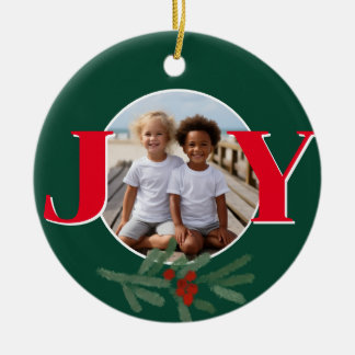 Ornamento De Cerâmica modelo de foto de Natal personalizado JOY Holly