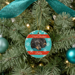 Ornamento De Cerâmica Modelo de Foto de Primeiro Natal do Cachorro Gato 