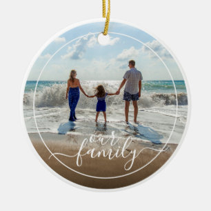 Ornamento De Cerâmica Modelo de Foto Personalizada Nossa Família Texto