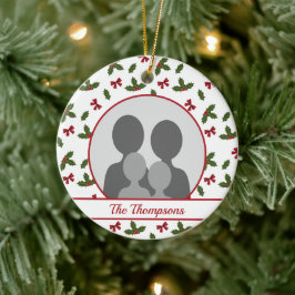 Ornamento De Cerâmica Modelo de Foto Personalizado de Natal com Azevinho