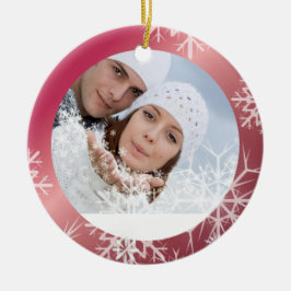 Ornamento De Cerâmica Modelo de Foto PixDezines Snowflakes Branco + Verm
