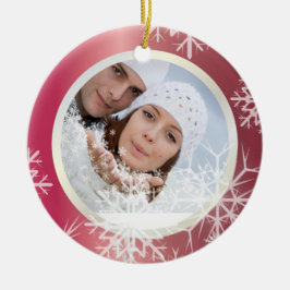 Ornamento De Cerâmica Modelo de Foto PixDezines Snowflakes Branco + Verm