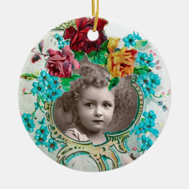 Ornamento De Cerâmica Modelo de Fotografia Ametist Rosa Monograma do chá (Frente)