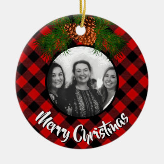 Ornamento De Cerâmica Modelo de fotografia de pinecone vermelha Elegante