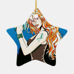 Ornamento De Cerâmica Modelo feminino exótico com cabelo laranja segura