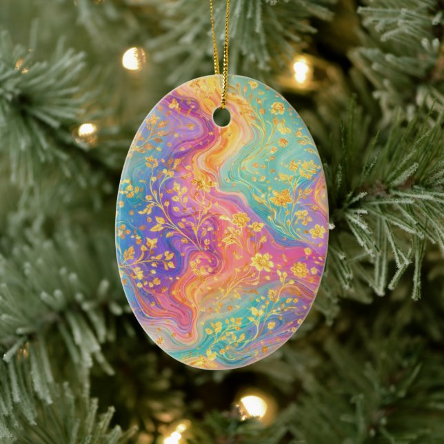 Ornamento De Cerâmica Modern Abstract Glitter Floral Monogram Design     (Árvore)