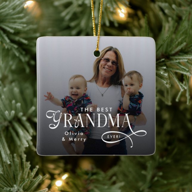 Ornamento De Cerâmica Modern Best Grandma Ever Photo Personalized (Árvore)