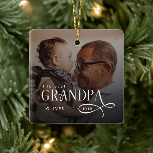 Ornamento De Cerâmica Modern Best GrandPa Ever Photo Personalized (Árvore)