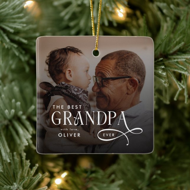 Ornamento De Cerâmica Modern Best GrandPa Ever Photo Personalized (Árvore)
