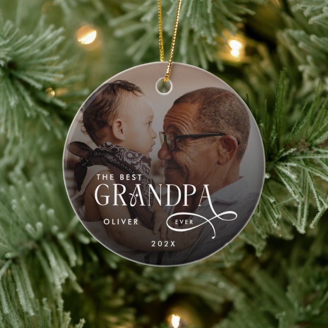 Ornamento De Cerâmica Modern Best GrandPa Ever Photo Personalized (Árvore)