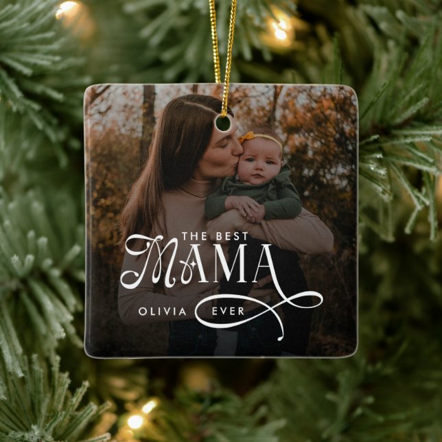 Ornamento De Cerâmica Modern Best Mama Ever Photo Mothers Day Gifts (Árvore)