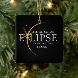 Ornamento De Cerâmica Modern Black & Dourado 2024 Texas Total Eclipse So