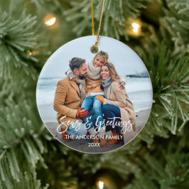 Ornamento De Cerâmica Modern Brush Script Seas and Greetings Photo