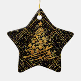 Ornamento De Cerâmica Modern, Chrismas Tree, Black Gold Cross Pattern