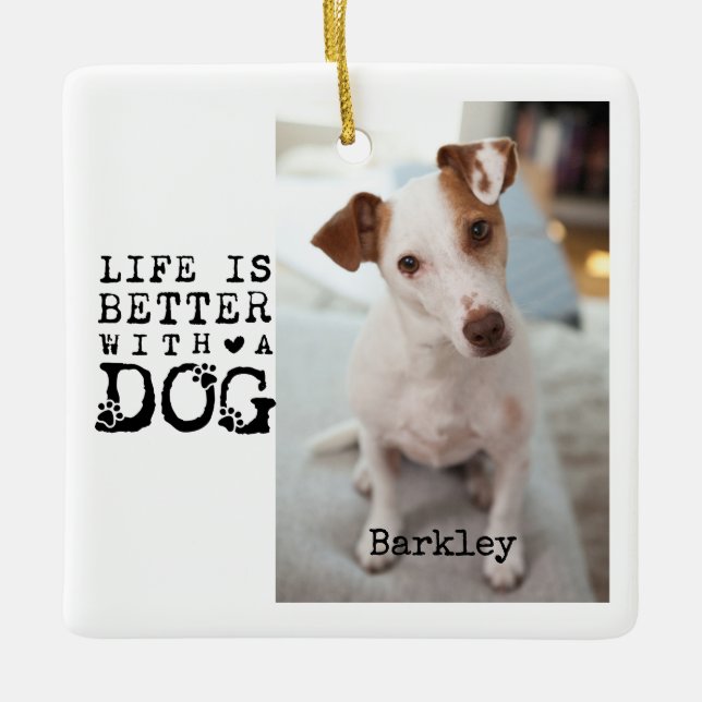 Ornamento De Cerâmica Modern Dog Pet Quote Photo Template (Frente)