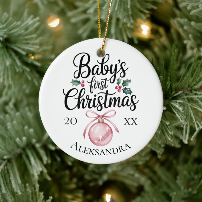 Ornamento De Cerâmica Modern Elegant Baby First Christmas Baby Gift (Árvore)