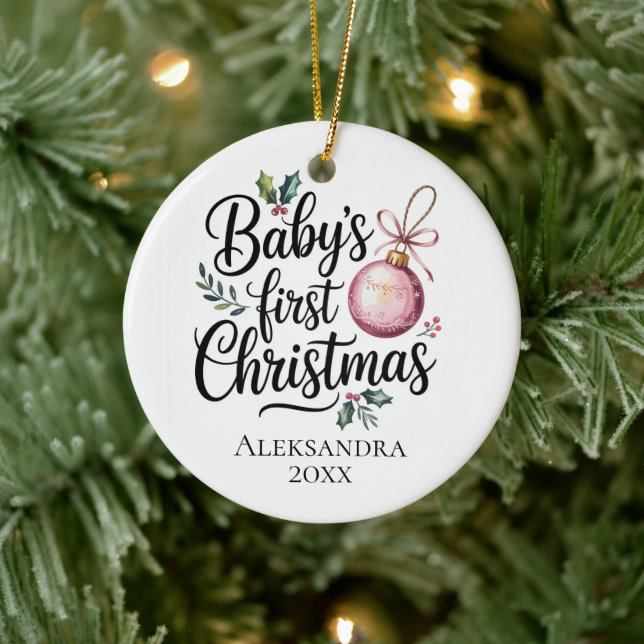 Ornamento De Cerâmica Modern Elegant Baby First Christmas Baby Gift (Árvore)