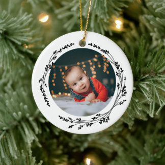 Ornamento De Cerâmica Modern Elegant Baby First Christmas Black White
