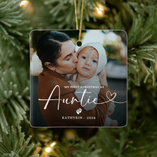 Ornamento De Cerâmica Modern Elegant First Christmas As Auntie Photo Cer