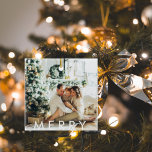 Ornamento De Cerâmica Modern Family Photo and Happy Holiday & Merry<br><div class="desc">Modern Family Photo and Happy Holiday & Merry</div>