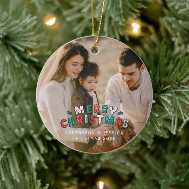 Ornamento De Cerâmica Modern foliage wreath photo Christmas (Árvore)